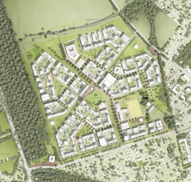 Lageplan des Siegerentwurfs von Hosoya Schaefer Architects <abbr>AG</abbr> gemeinsam mit AgenceTer.de GmbH Landschaftsarchitekten